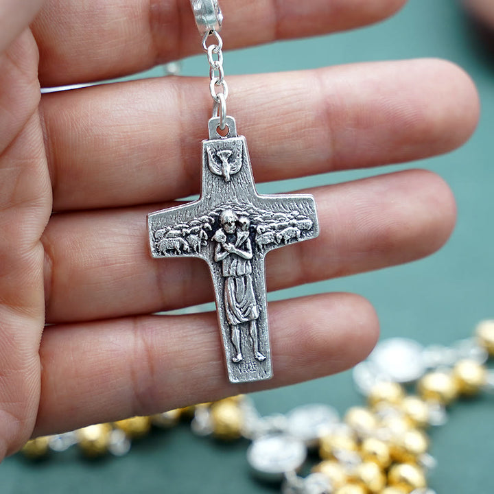 Christianartworkshop Chapelet fait main en alliage doré avec croix de Jésus berger - image 1