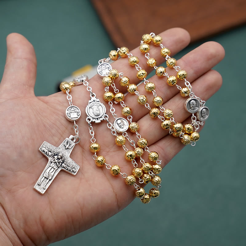 Christianartworkshop Chapelet fait main en alliage doré avec croix de Jésus berger - Doré - image 0