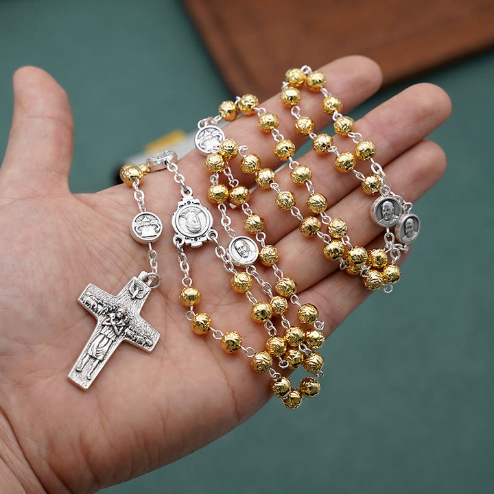 Christianartworkshop Chapelet fait main en alliage doré avec croix de Jésus berger - Doré - image 0