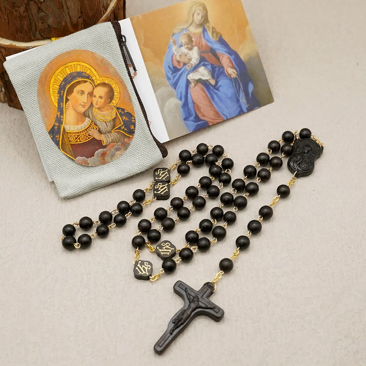 Christianartworkshop Chapelet de prière artisanal de qualité en perles d'olivier, de palissandre et d'ébène - Ébène - image 7