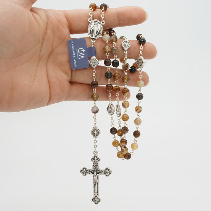 Christianartworkshop Chapelet de prière en agate de la Vierge Marie avec crucifix 5 en 1 - image 2