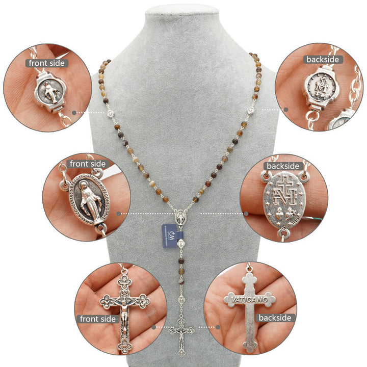 Christianartworkshop Chapelet de prière en agate de la Vierge Marie avec crucifix 5 en 1 - image 4
