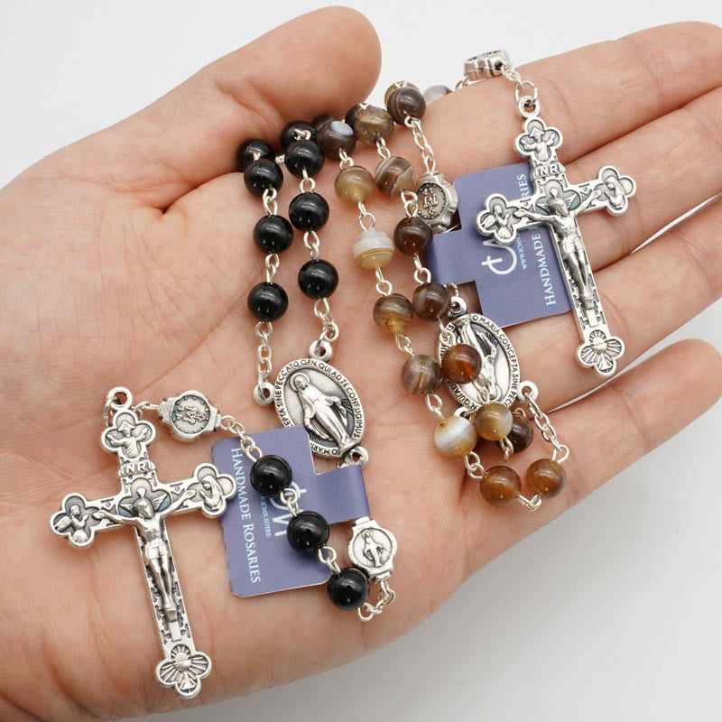 Christianartworkshop Chapelet de prière en agate de la Vierge Marie avec crucifix 5 en 1 - image 1