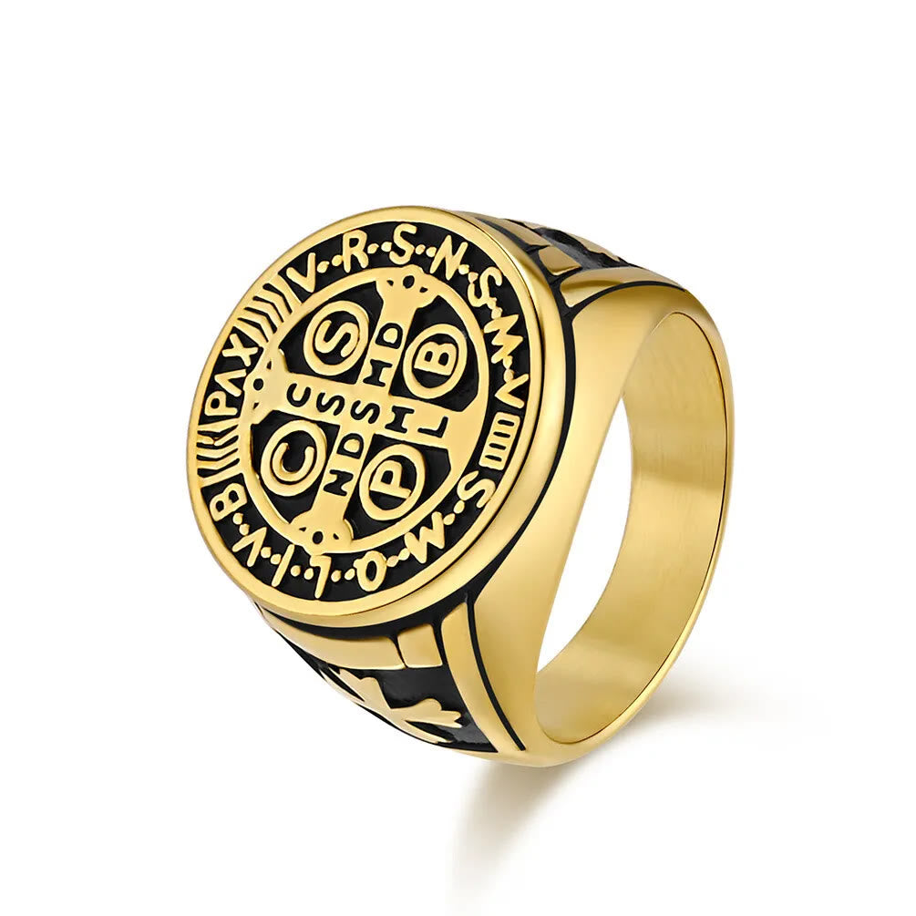 Bague en titane Saint Benoît le Protecteur, Christianartworkshop - US 13 - Noir-Or - image 7