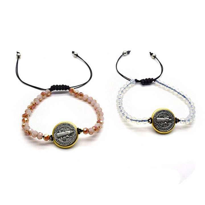 Bracelet ajustable avec breloque croix et médaille de Saint Benoît - image 2