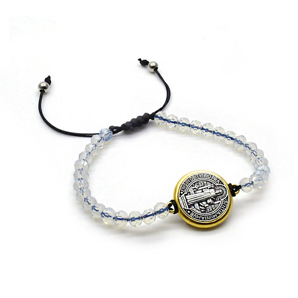Bracelet ajustable avec breloque croix et médaille de Saint Benoît - Blanc - image 1