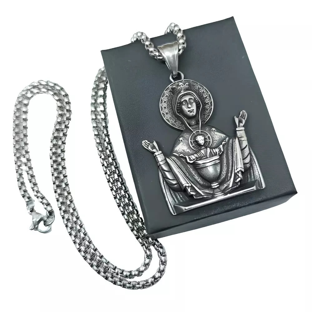 Christianartworkshop Collier pendentif Vierge Marie en acier inoxydable, médaillon catholique, chaîne de protection - image 4