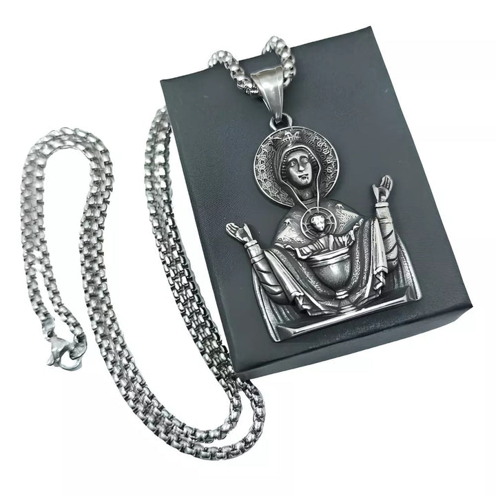 Christianartworkshop Collier pendentif Vierge Marie en acier inoxydable, médaillon catholique, chaîne de protection - image 4