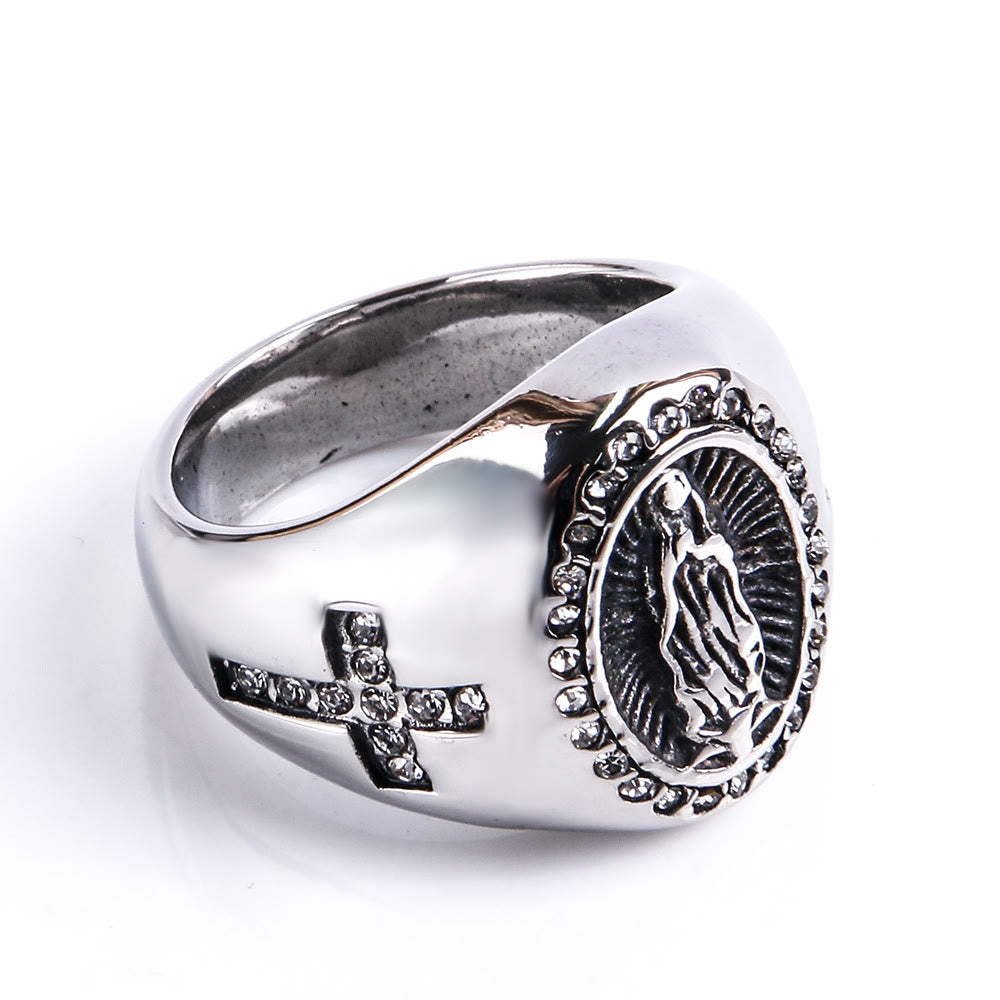 Bague Vierge Marie en acier inoxydable avec croix, bijoux religieux catholiques, Christianartworkshop - image 8
