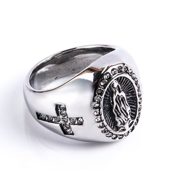 Bague Vierge Marie en acier inoxydable avec croix, bijoux religieux catholiques, Christianartworkshop - image 8