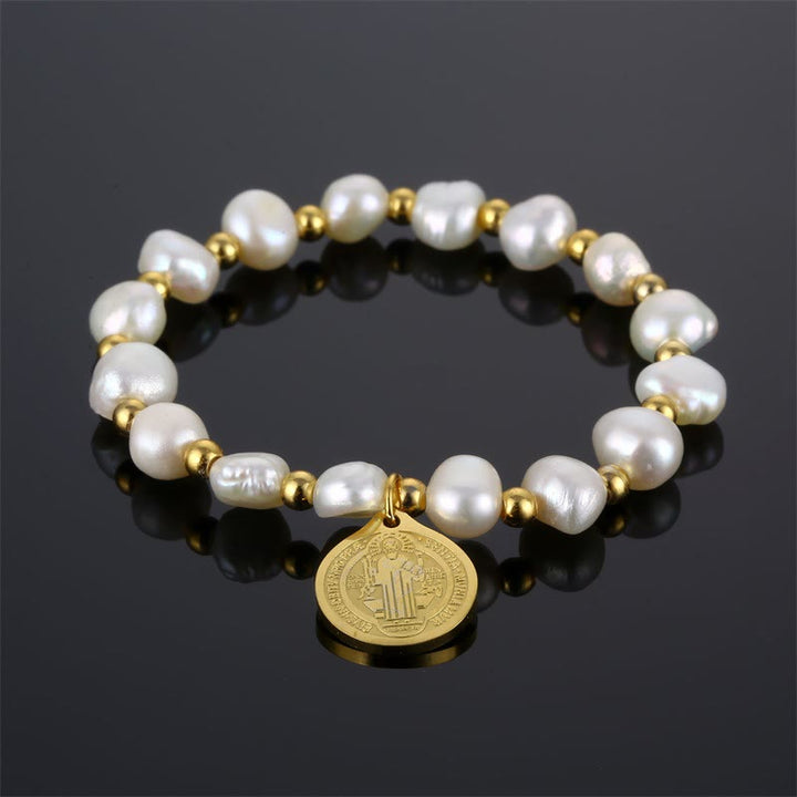 Bracelet de perles irrégulières avec médaille de Saint Benoît - Perle - image 0
