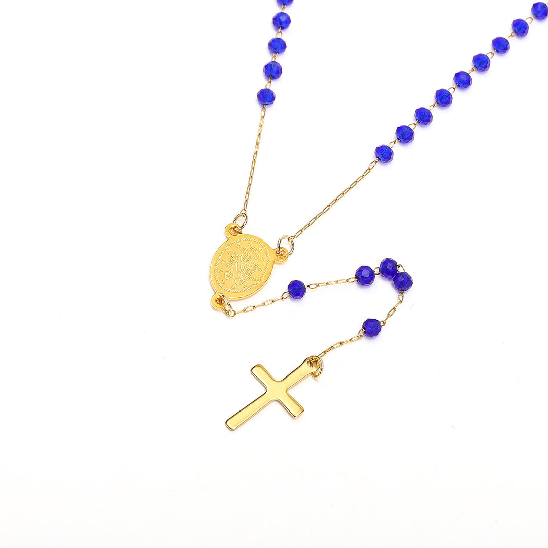Christianartworkshop Collier de perles de verre avec pendentif en forme de croix et médaille de la Vierge Marie - image 3