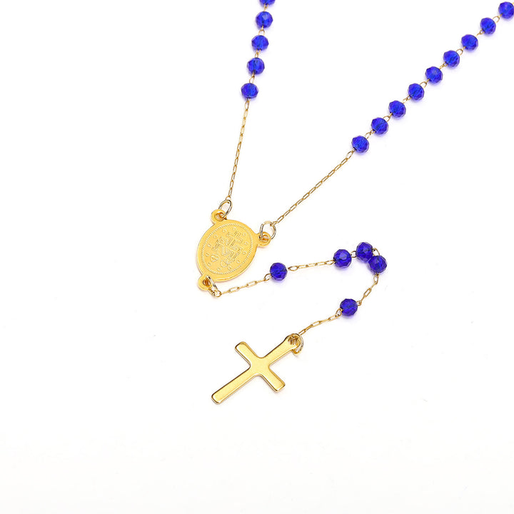 Christianartworkshop Collier de perles de verre avec pendentif en forme de croix et médaille de la Vierge Marie - image 3