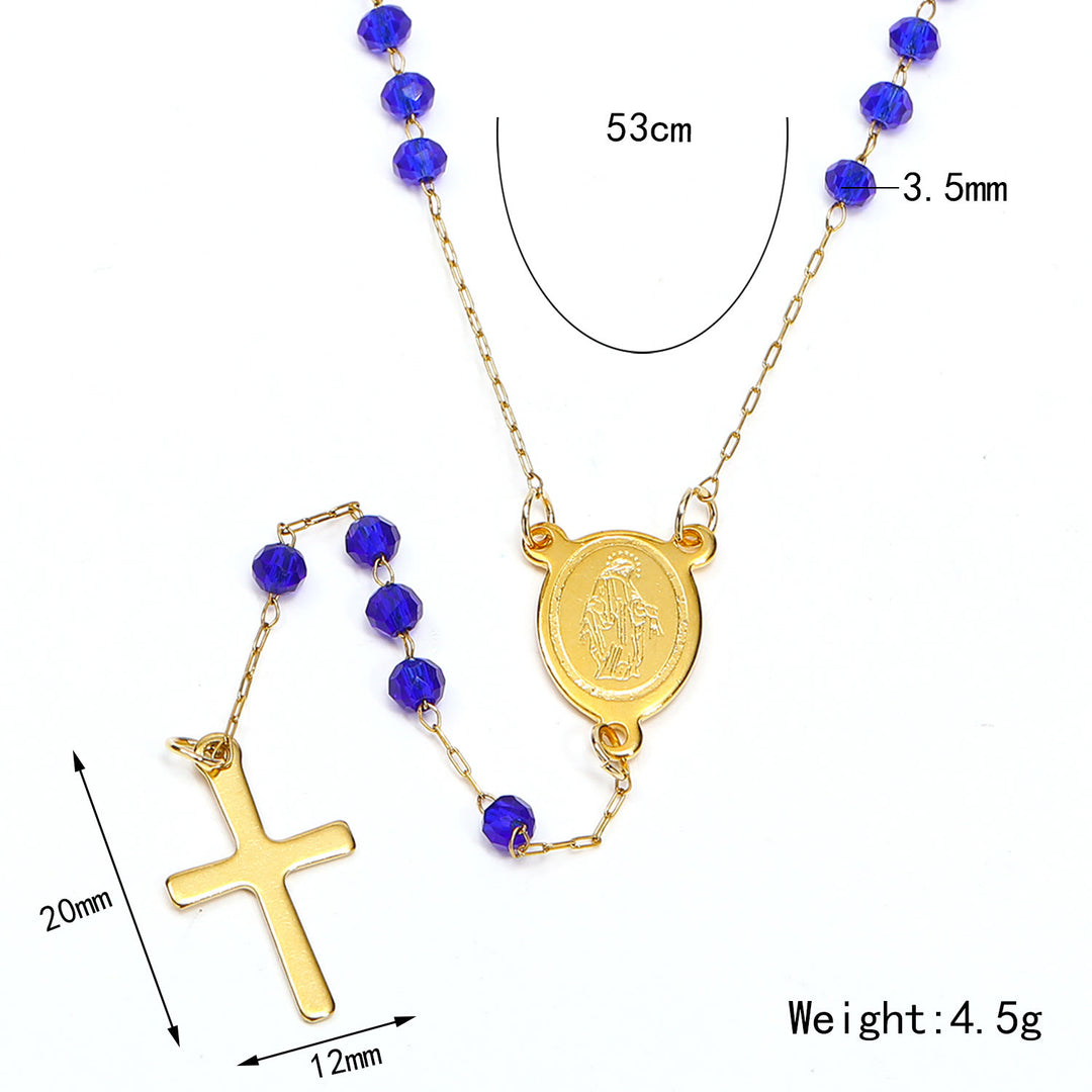 Christianartworkshop Collier de perles de verre avec pendentif en forme de croix et médaille de la Vierge Marie - image 4