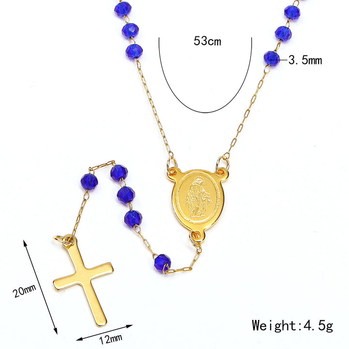 Christianartworkshop Collier de perles de verre avec pendentif en forme de croix et médaille de la Vierge Marie - image 4