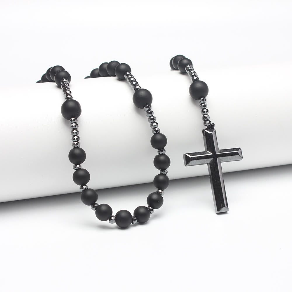 Croix en agate/œil de tigre de Christianartworkshop Chapelet catholique - Onyx mat - image 2