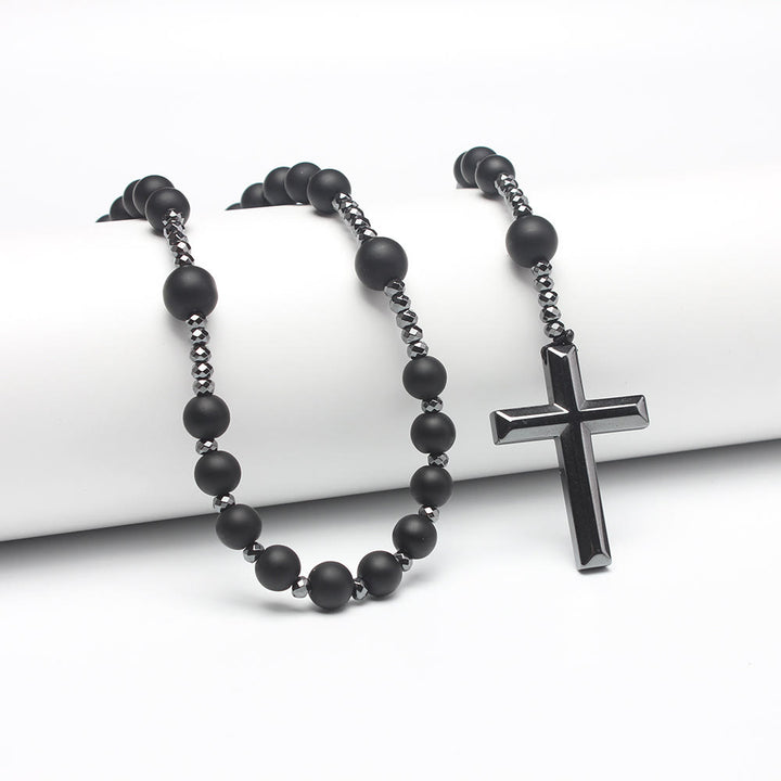 Croix en agate/œil de tigre de Christianartworkshop Chapelet catholique - Onyx mat - image 2