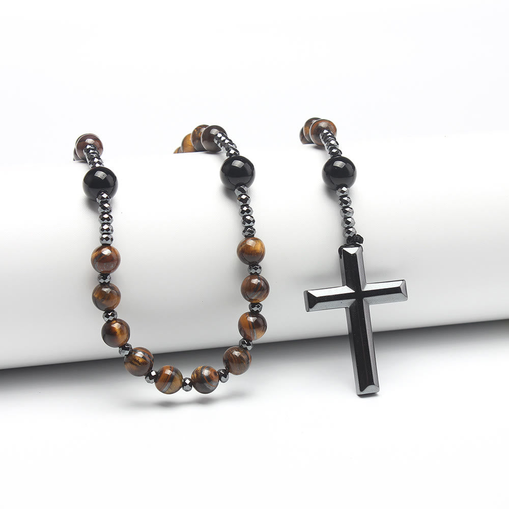 Croix en agate/œil de tigre de Christianartworkshop Chapelet catholique - Œil de tigre jaune - image 1