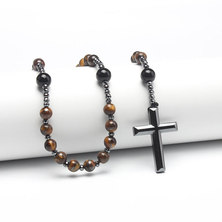 Croix en agate/œil de tigre de Christianartworkshop Chapelet catholique - Œil de tigre jaune - image 1