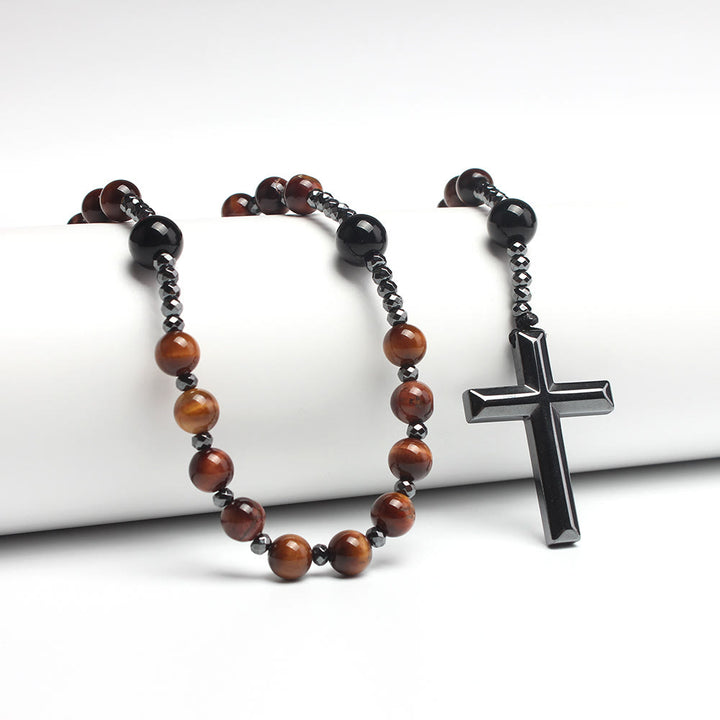 Croix en agate/œil de tigre de Christianartworkshop Chapelet catholique - Œil de tigre rouge - image 3