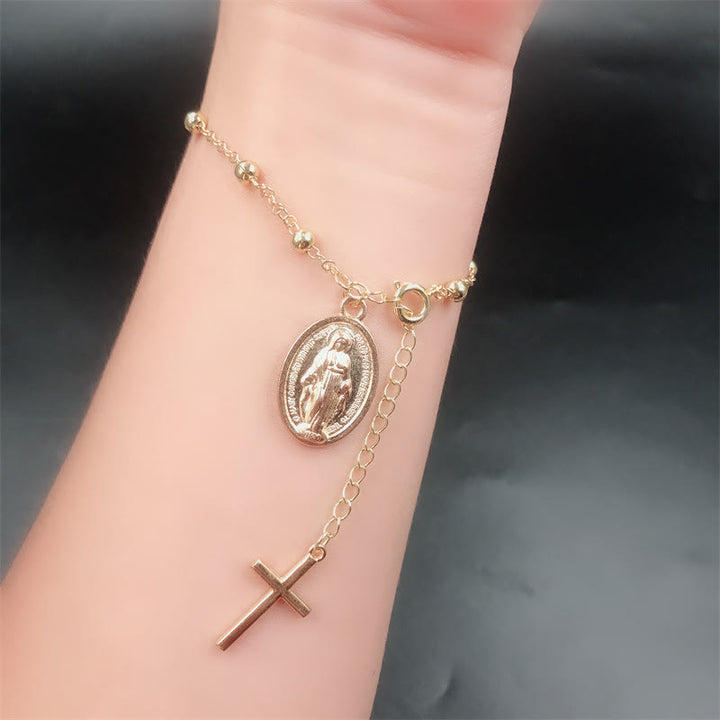 Bracelet simple et décontracté ajustable avec médaille et croix de la Vierge Marie, réalisé par Christianartworkshop - image 7