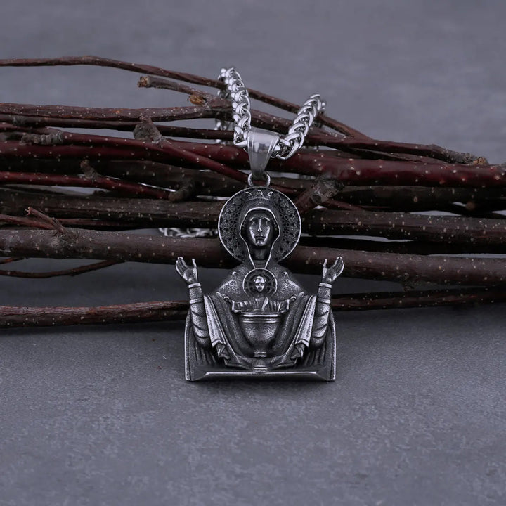 Christianartworkshop Collier pendentif Vierge Marie en acier inoxydable, médaillon catholique, chaîne de protection - Vierge Marie - image 0