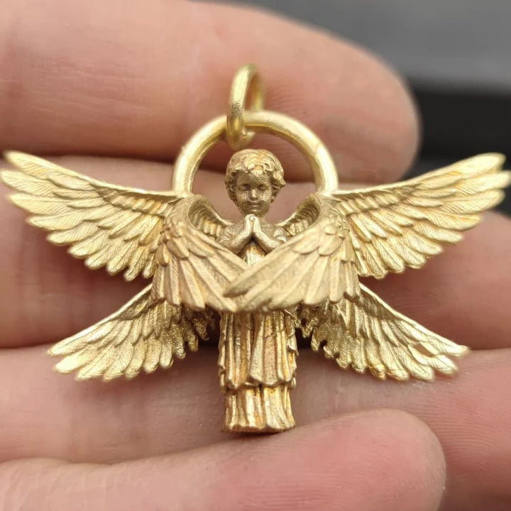 Christianartworkshop Collier pendentif aile d'ange en prière porte-bonheur - Doré - image 6