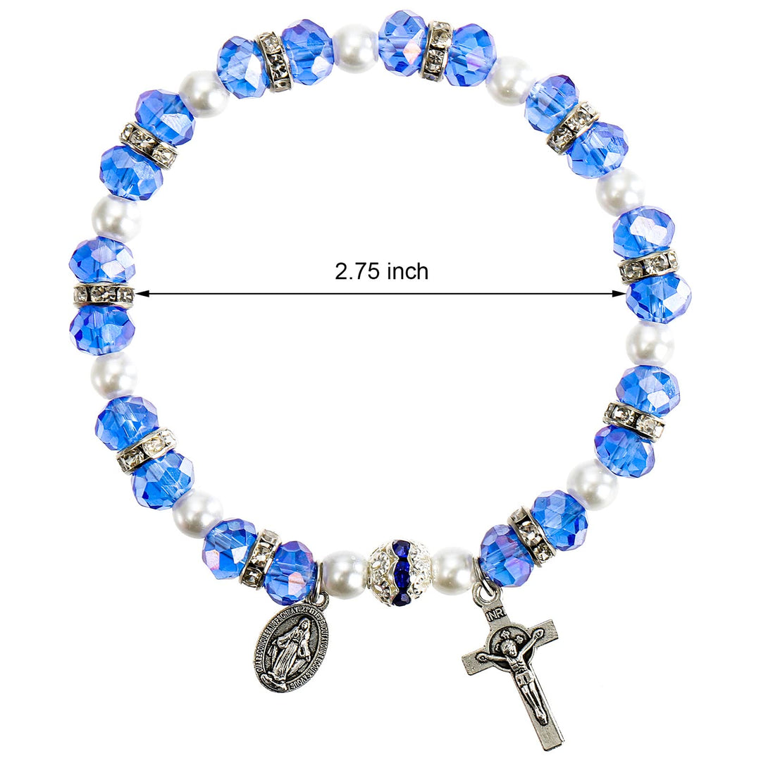 Bracelet extensible en perles de cristal avec crucifix et médaille miraculeuse - image 5