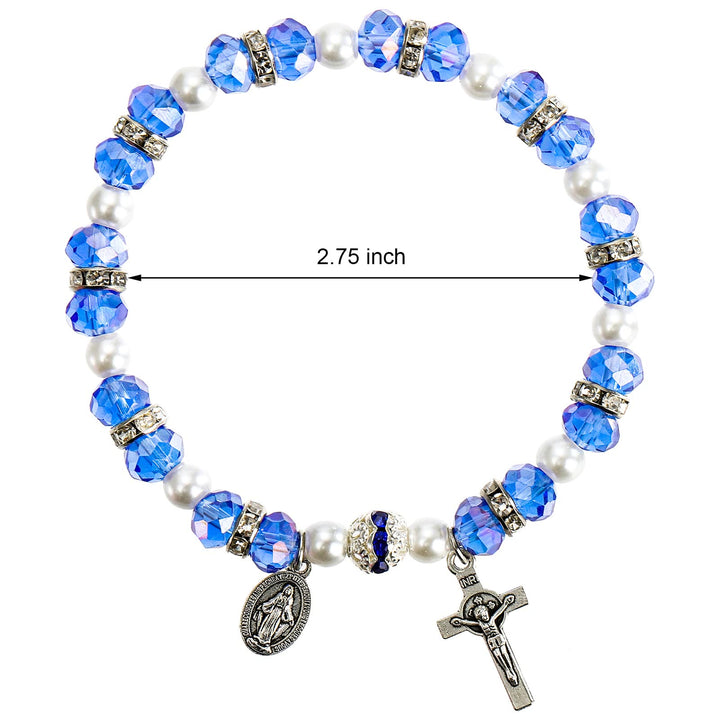 Bracelet extensible en perles de cristal avec crucifix et médaille miraculeuse - image 5