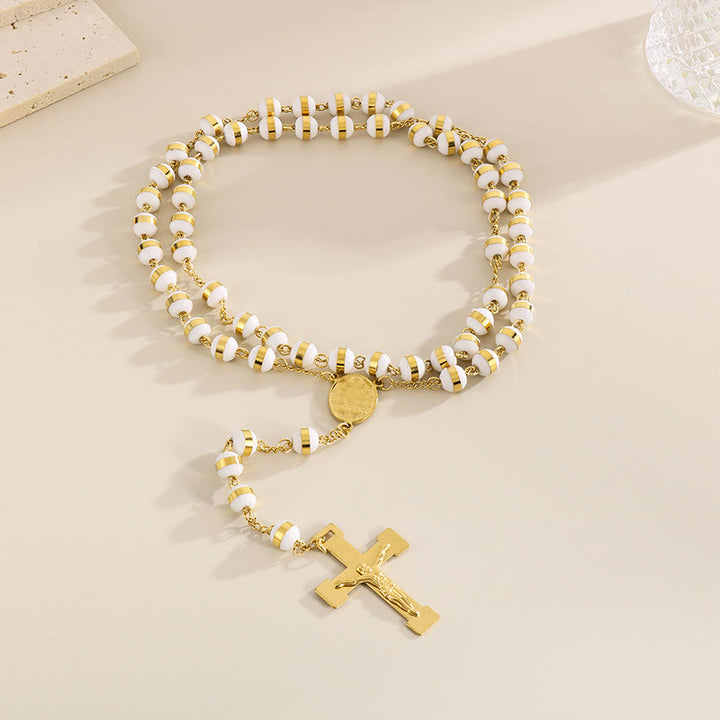 Chapelet en acier inoxydable et perles de cristal avec crucifix - Acier inoxydable blanc - image 7