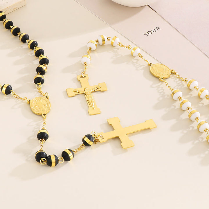 Chapelet en acier inoxydable et perles de cristal avec crucifix - image 5