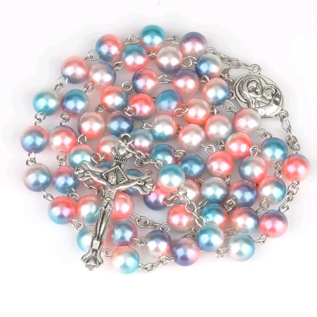 Christianartworkshop Chapelet crucifix en plastique bicolore - Rose et bleu - image 0