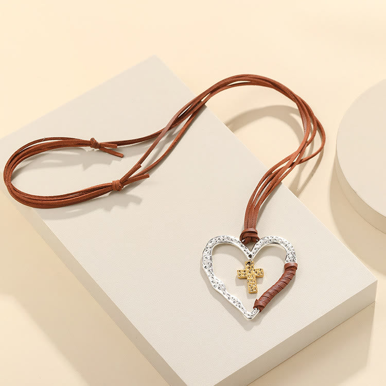 Collier pendentif cœur croix en alliage - image 2
