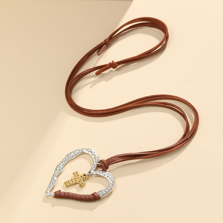 Collier pendentif cœur croix en alliage - image 1