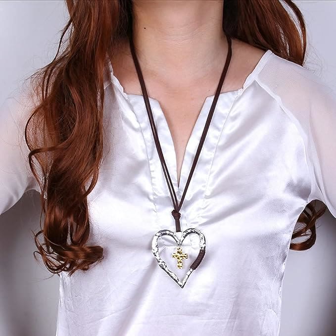 Collier pendentif cœur croix en alliage - image 9