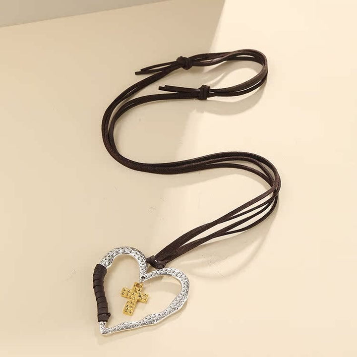 Collier pendentif cœur croix en alliage - image 7