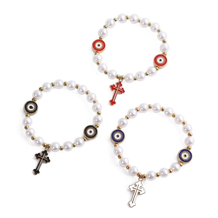 Bracelet en perles « Yeux » fait main avec croix perlée - image 4