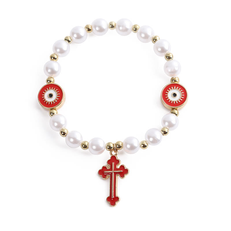 Bracelet en perles « Yeux » fait main avec croix perlée - image 1