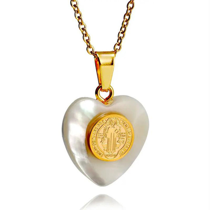 Christianartworkshop Collier avec médaille de Saint Benoît, cœur et coquillage - Saint Benoît - image 0