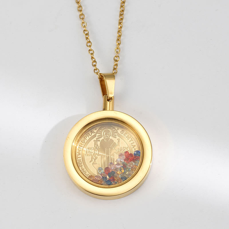 Christianartworkshop Collier réversible rond en or : Notre-Dame et Saint Benoît - Saint Benoît - Doré - image 4