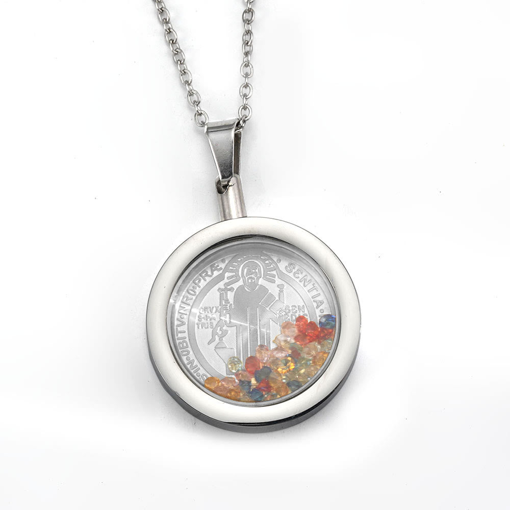 Christianartworkshop Collier réversible rond en or : Notre-Dame et Saint Benoît - Saint Benoît - Argent - image 5