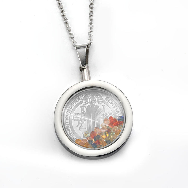 Christianartworkshop Collier réversible rond en or : Notre-Dame et Saint Benoît - Saint Benoît - Argent - image 5