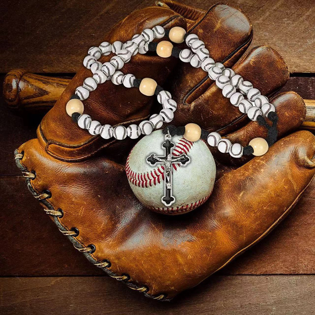 Chapelet de prière sportif tissé à la main avec des perles de baseball - Perles de baseball - image 0