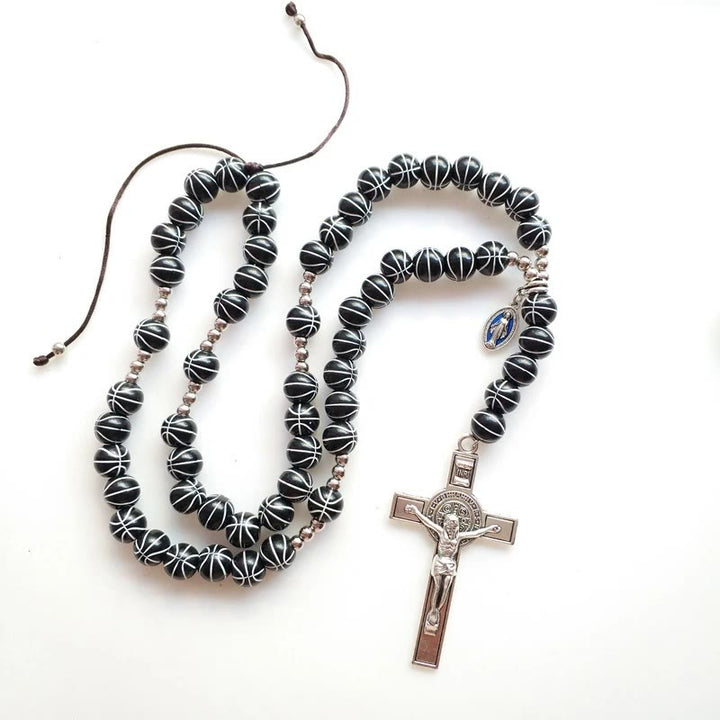 Chapelet de prière sportive en perles sphériques tricotées à la main sur le thème du basketball - image 1