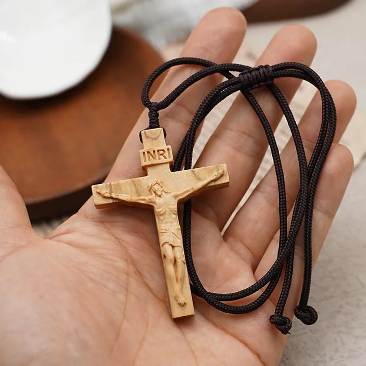 Christianartworkshop Collier crucifix en bois de Jésus - Blanc - image 4