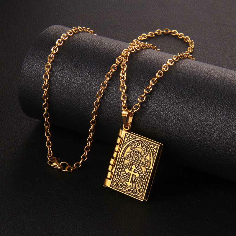 Christianartworkshop Collier de qualité avec pendentif croix tournante et Sainte Bible - image 2