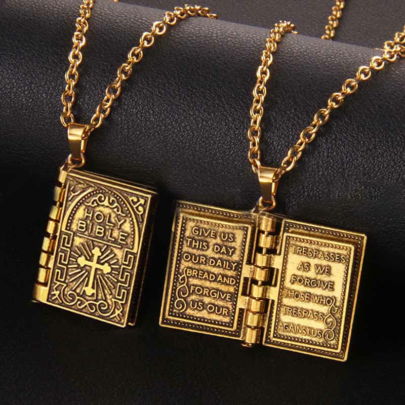 Christianartworkshop Collier de qualité avec pendentif croix tournante et Sainte Bible - image 1