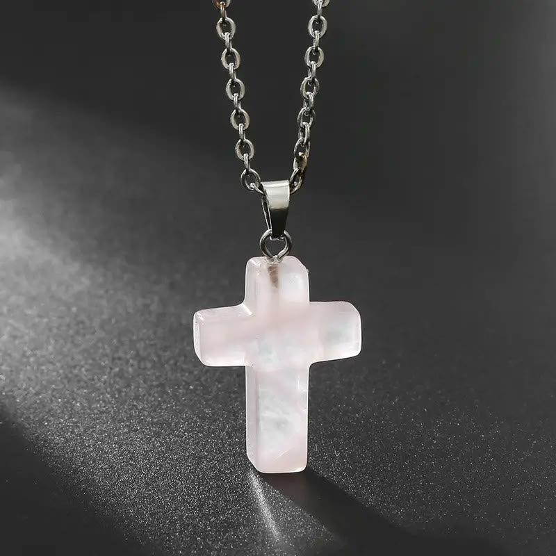 Christianartworkshop Collier pendentif croix en pierre naturelle - Quartz rose - image 2
