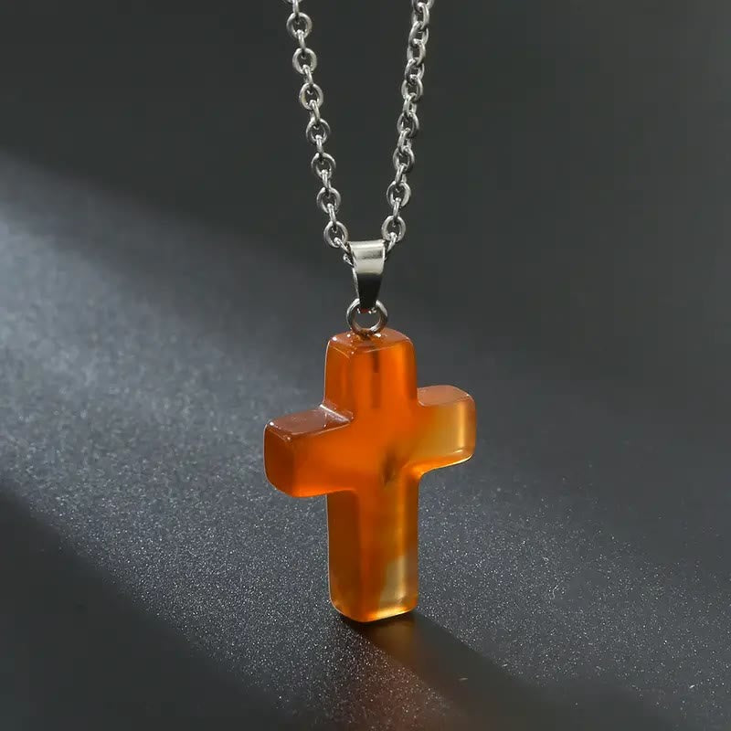 Christianartworkshop Collier pendentif croix en pierre naturelle - Agate rouge - image 11