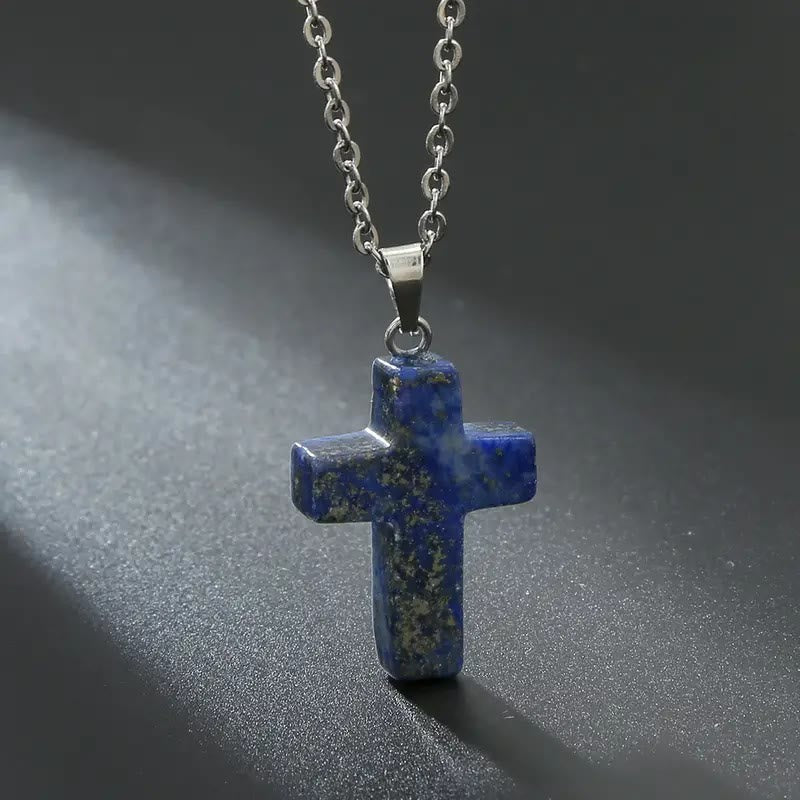 Christianartworkshop Collier pendentif croix en pierre naturelle - Lapis lazuli - image 16